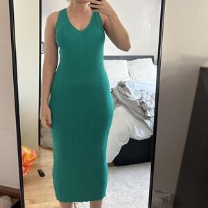 green knit ribbed midi dress